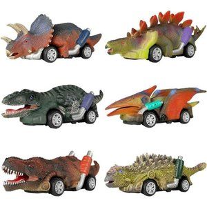 Dinosaur Toy Pull Back Cars, 6 Pack Dino Toys for 3 Year Old Boys and Toddlers